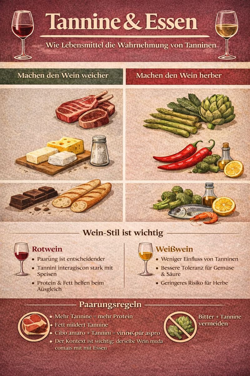 Infografik: wie Essen Tannine abmildert oder betont