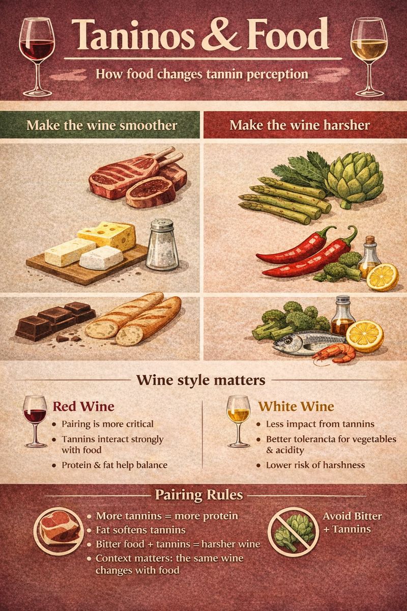 Infographic about tannins and food Infographic: how food can soften or amplify wine tannins