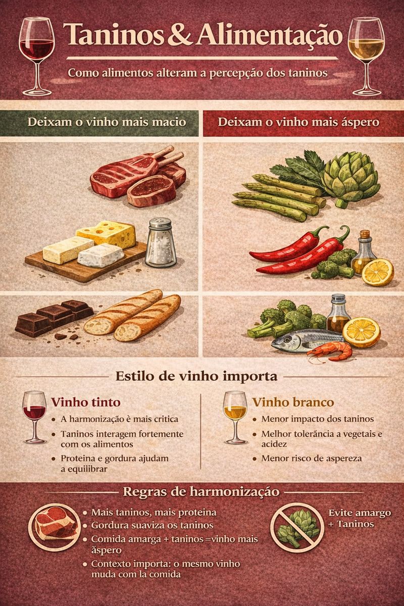 Infografia sobre taninos e comida Infografia: como a comida suaviza ou realça os taninos do vinho