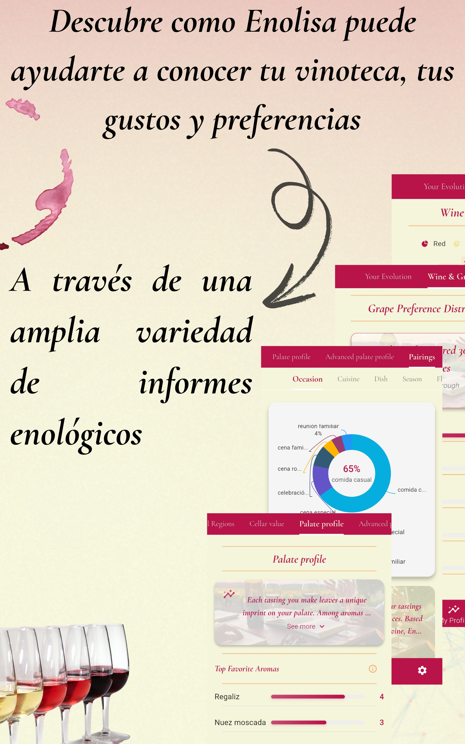 Descubre cómo Enolisa puede ayudarte a conocer tu vinoteca, tus gustos y preferencias — A través de una amplia variedad de informes enológicos