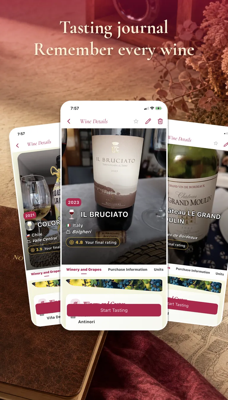 Enolisa tasting journal with saved wine records
