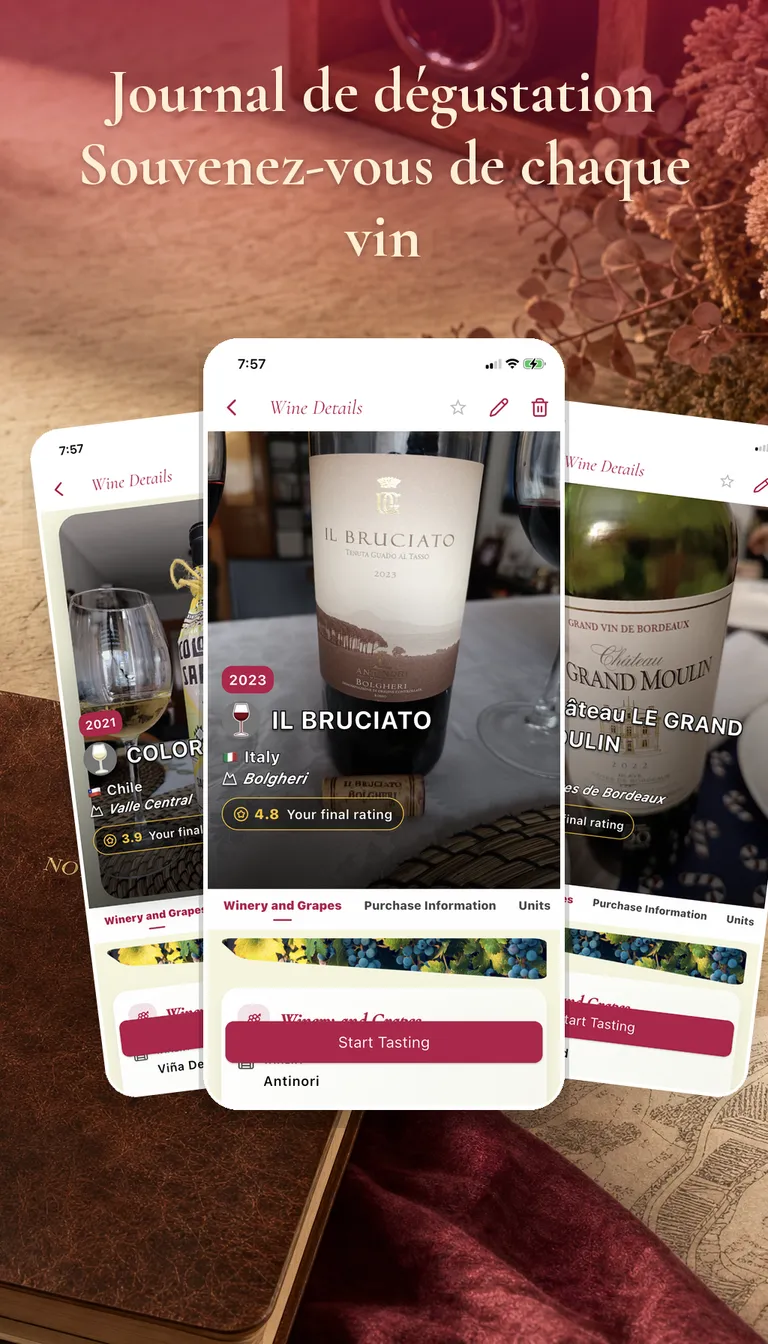 Journal de dégustation Enolisa avec des fiches de vin enregistrées